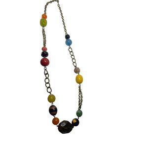 Vintage Multi-Color Acrylic Beaded Necklace With Chain & Lobster Clasp 28 Inches